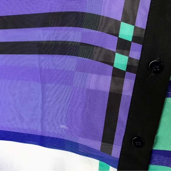 SOLO Moda Sheer Color Block Long Sleeve Button Down Blouse Size 6 - Picture 9 of 13